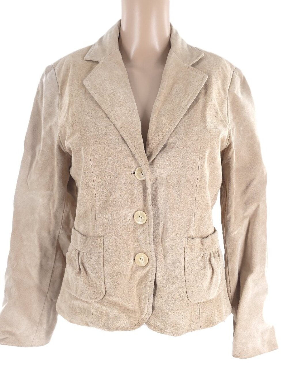 Petite Sophisticate Women Leather Jacket Three Button Beige Size M